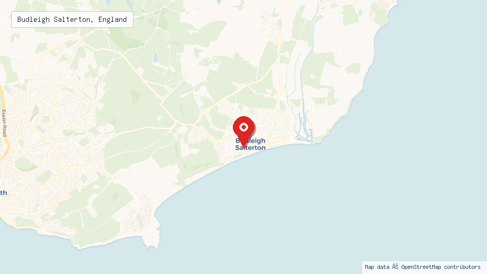 Street map of Budleigh Salterton, England with location pin
