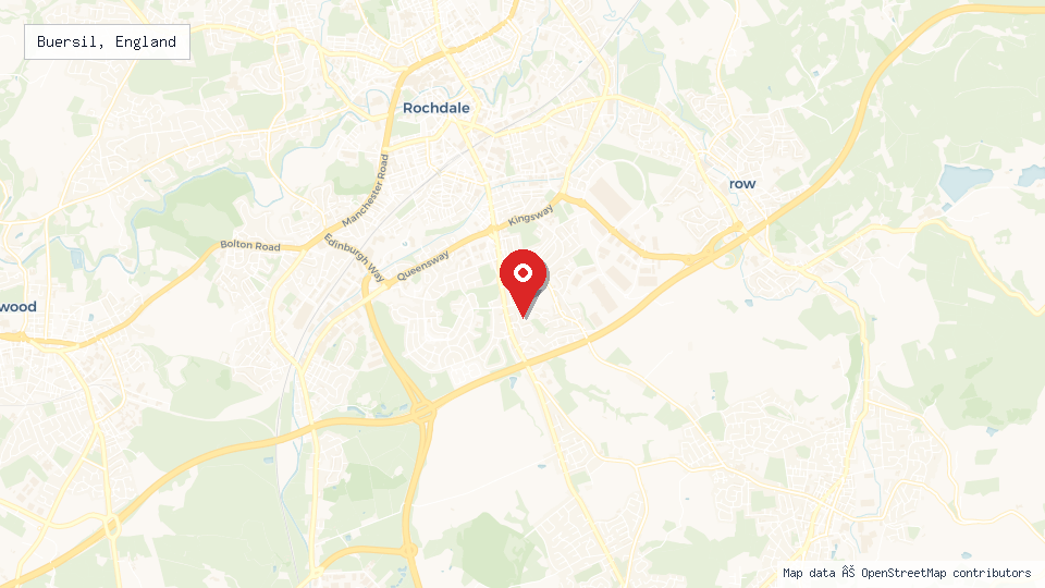 Street map of Buersil, England with location pin