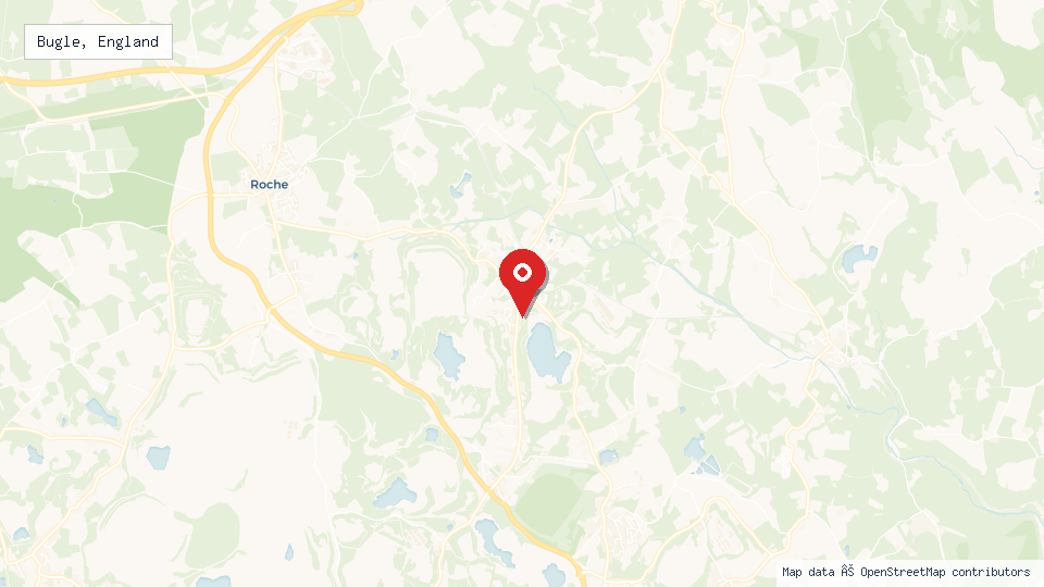 Street map of Bugle, England with location pin