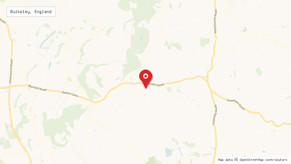 Street map of Bulkeley, England with location pin