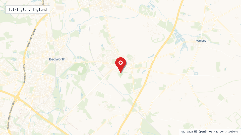 Street map of Bulkington, England with location pin