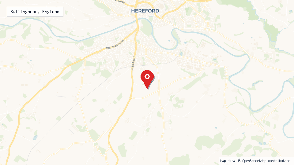 Street map of Bullinghope, England with location pin