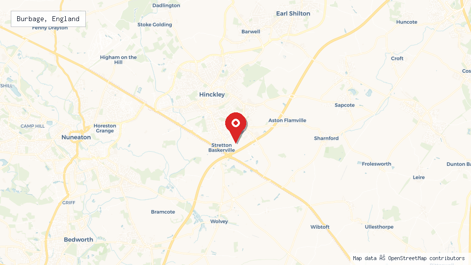 Street map of Burbage, England with location pin