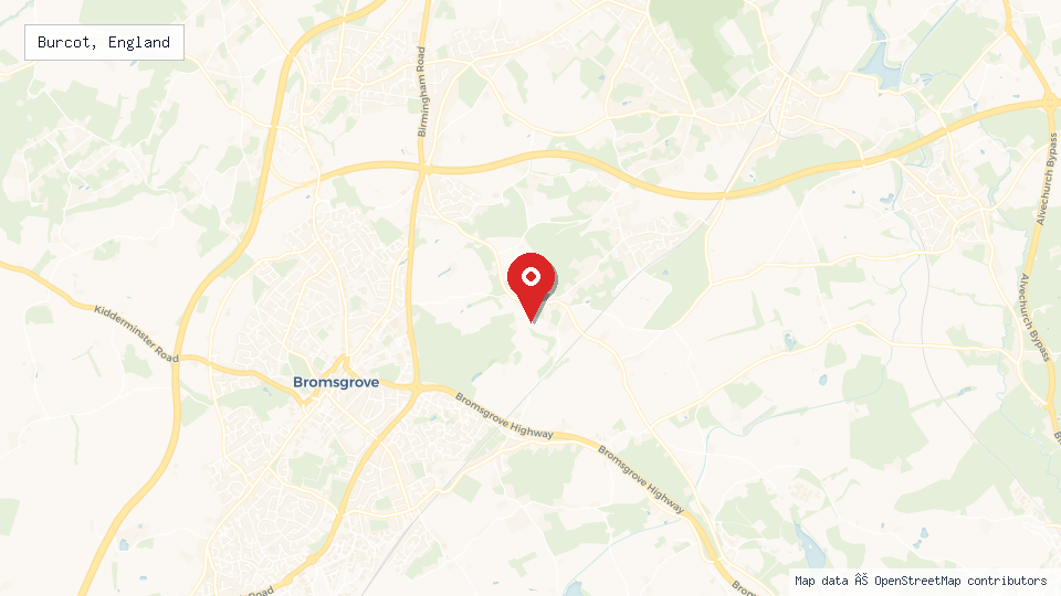 Street map of Burcot, England with location pin