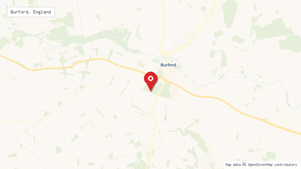 Street map of Burford, England with location pin