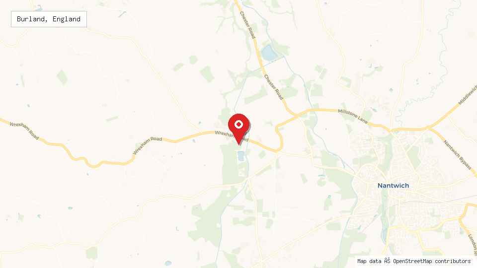 Street map of Burland, England with location pin