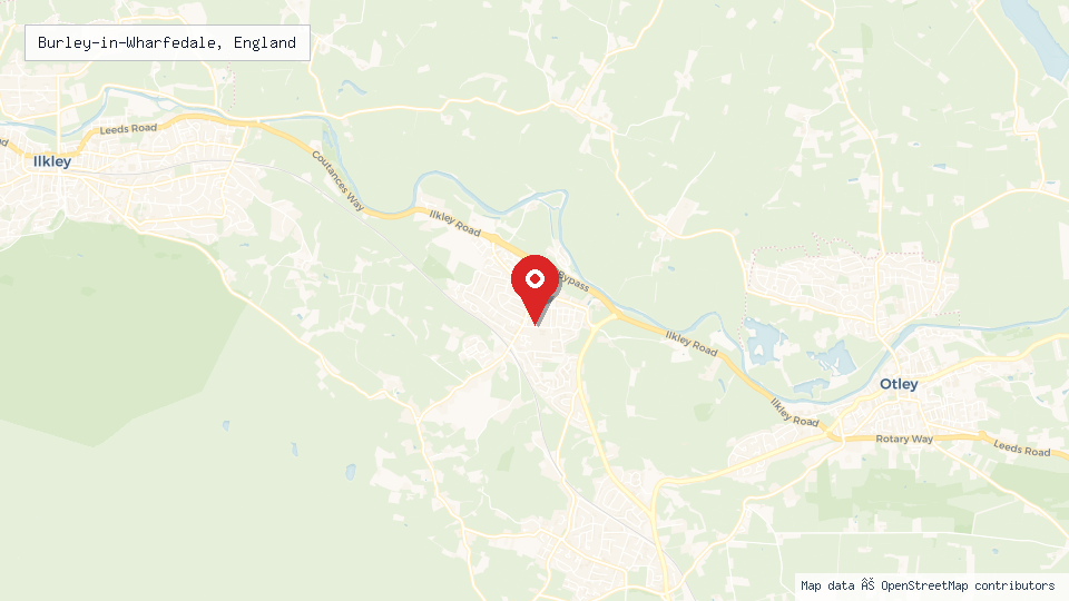 Street map of Burley-in-Wharfedale, England with location pin