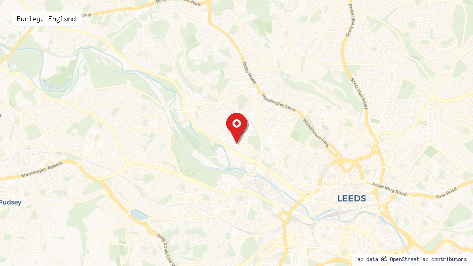 Street map of Burley, England with location pin