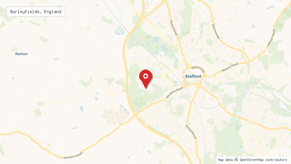 Street map of Burleyfields, England with location pin
