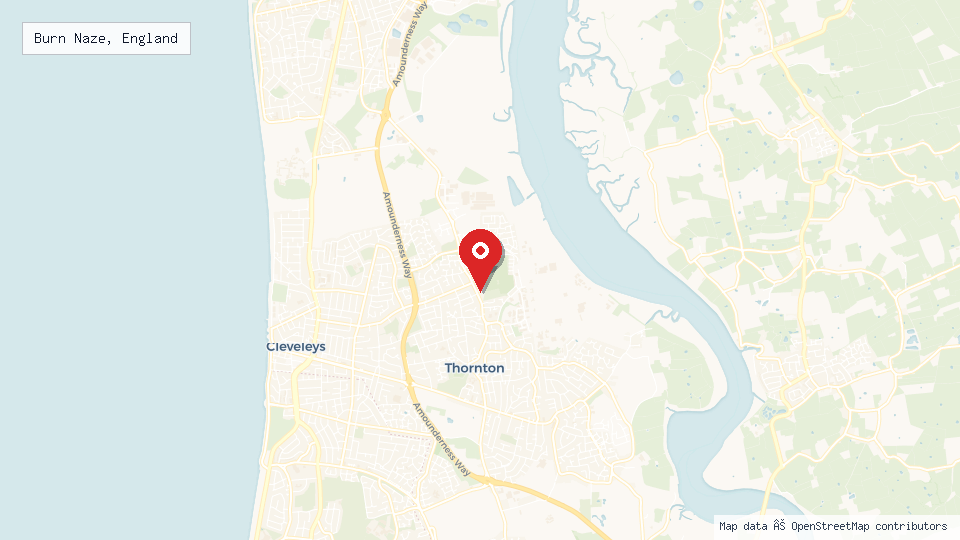 Street map of Burn Naze, England with location pin