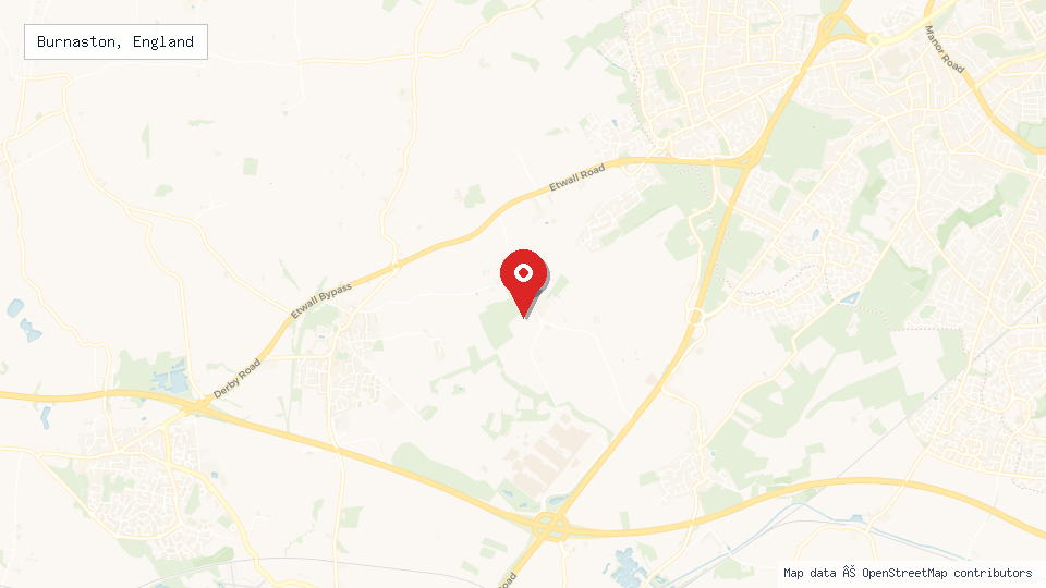 Street map of Burnaston, England with location pin