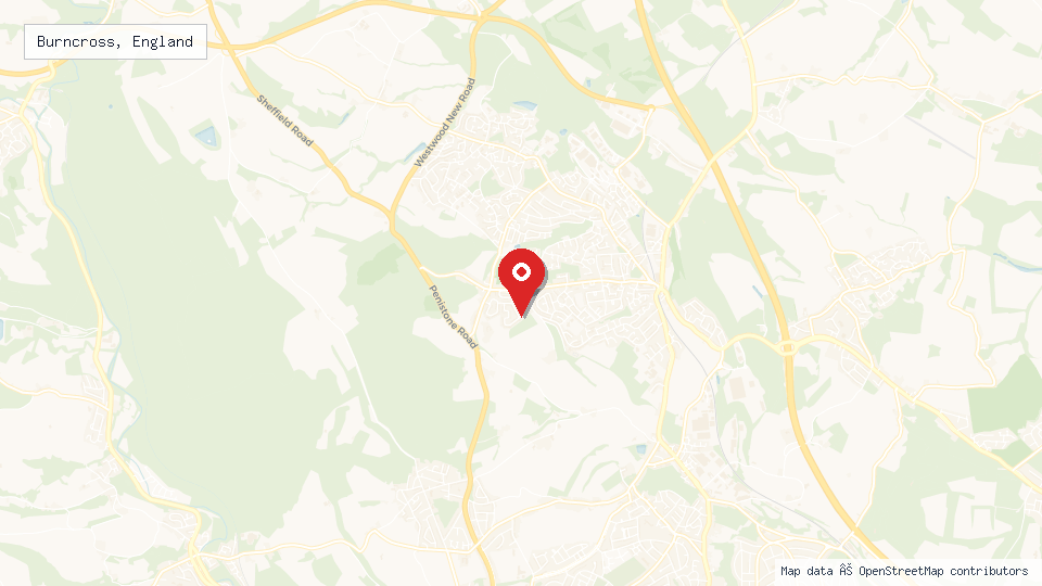 Street map of Burncross, England with location pin