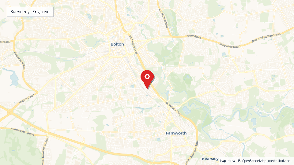 Street map of Burnden, England with location pin