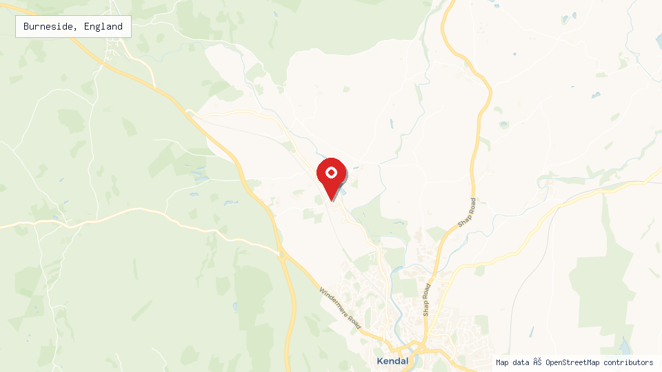 Street map of Burneside, England with location pin
