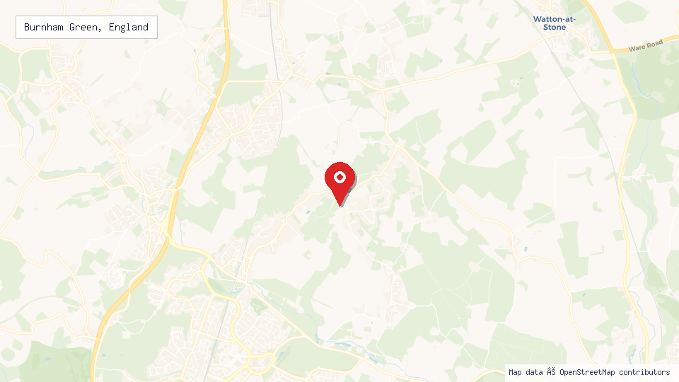 Street map of Burnham Green, England with location pin