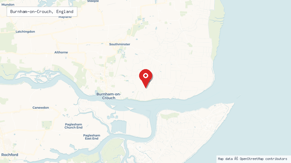 Street map of Burnham-on-Crouch, England with location pin