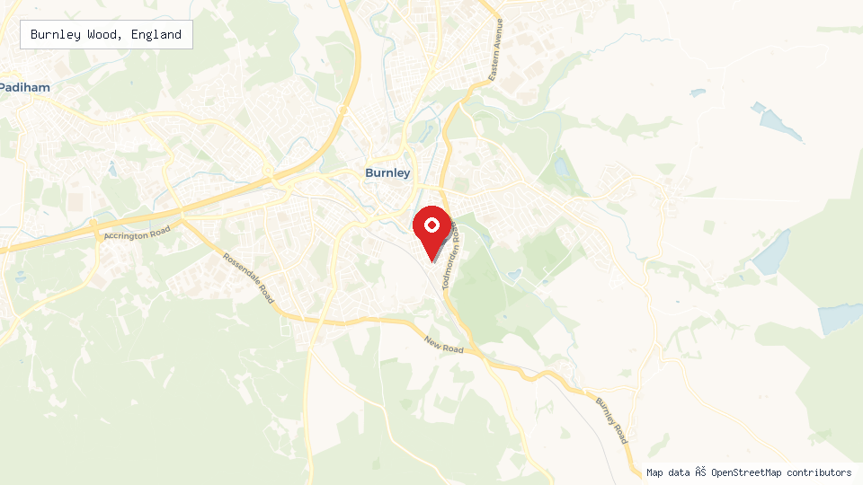 Street map of Burnley Wood, England with location pin