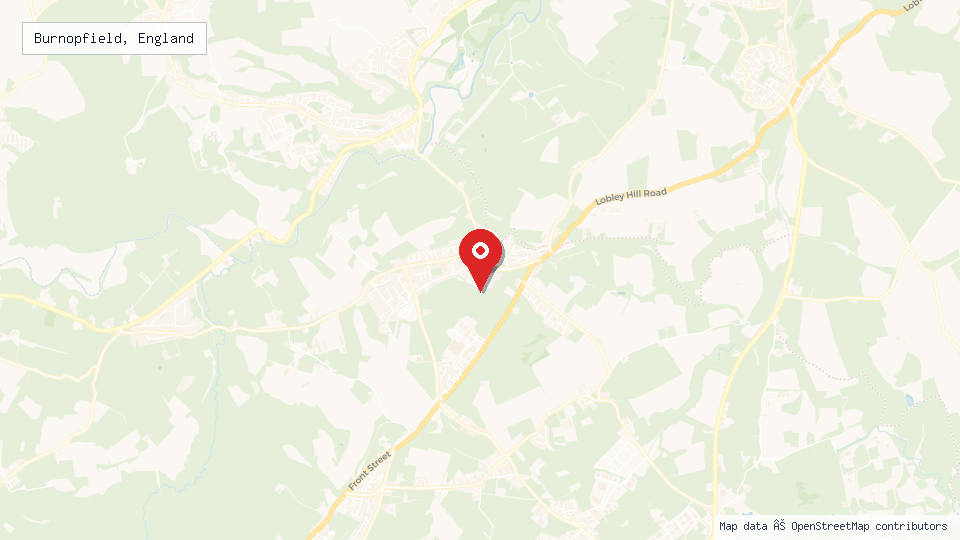 Street map of Burnopfield, England with location pin