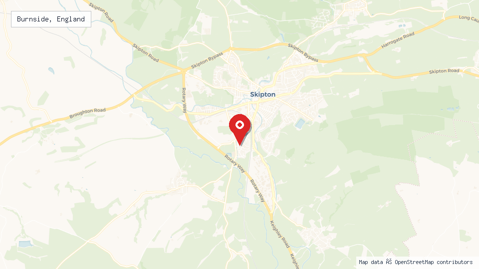 Street map of Burnside, England with location pin