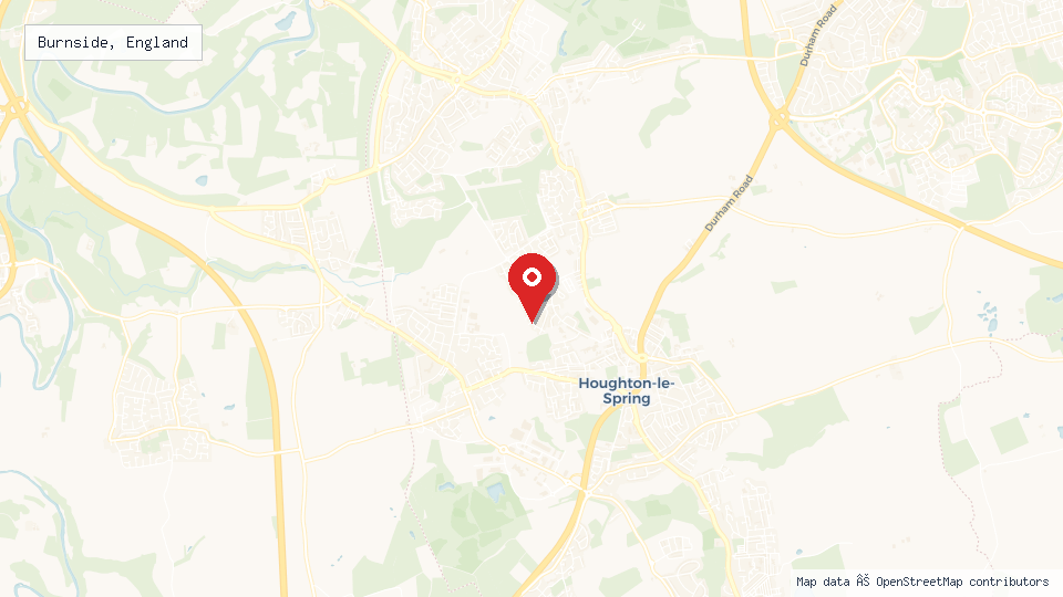 Street map of Burnside, England with location pin