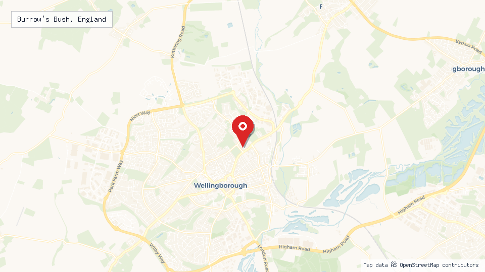 Street map of Burrow's Bush, England with location pin