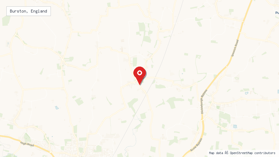 Street map of Burston, England with location pin