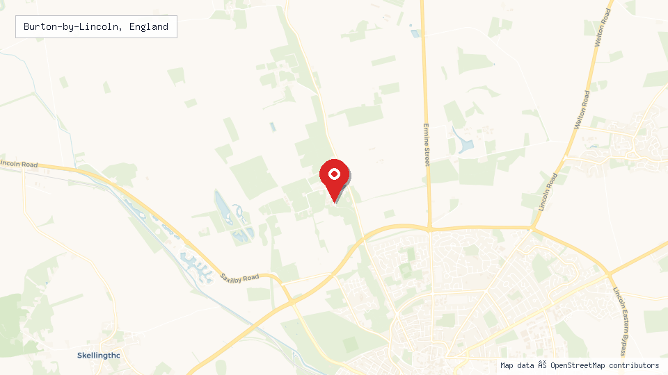 Street map of Burton-by-Lincoln, England with location pin