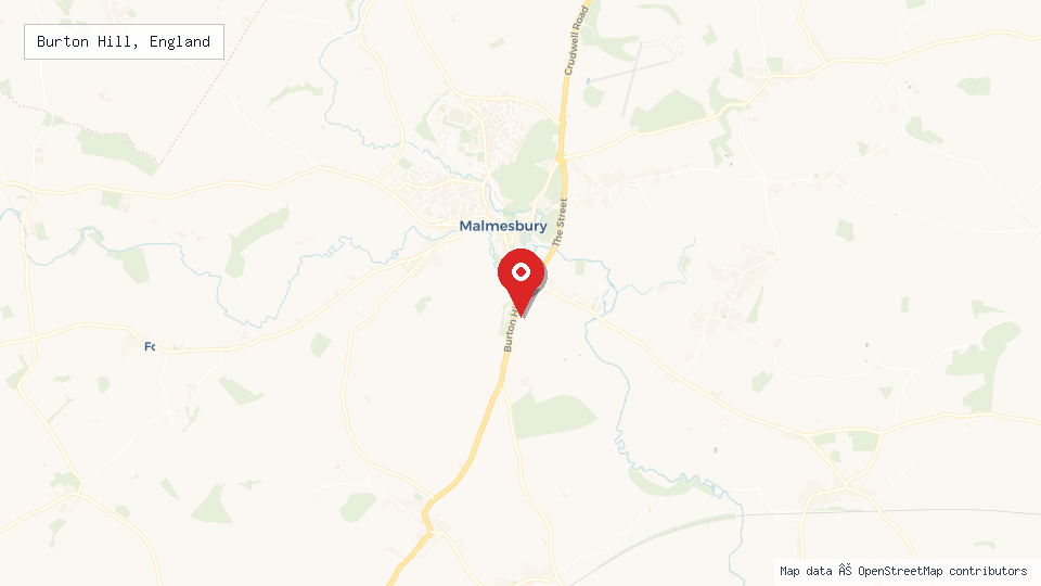 Street map of Burton Hill, England with location pin