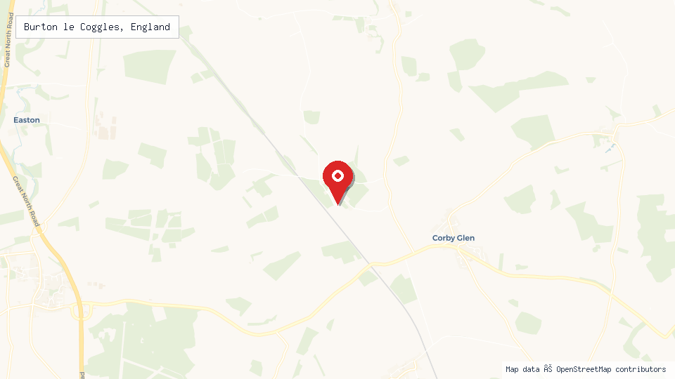 Street map of Burton le Coggles, England with location pin