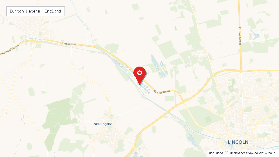 Street map of Burton Waters, England with location pin