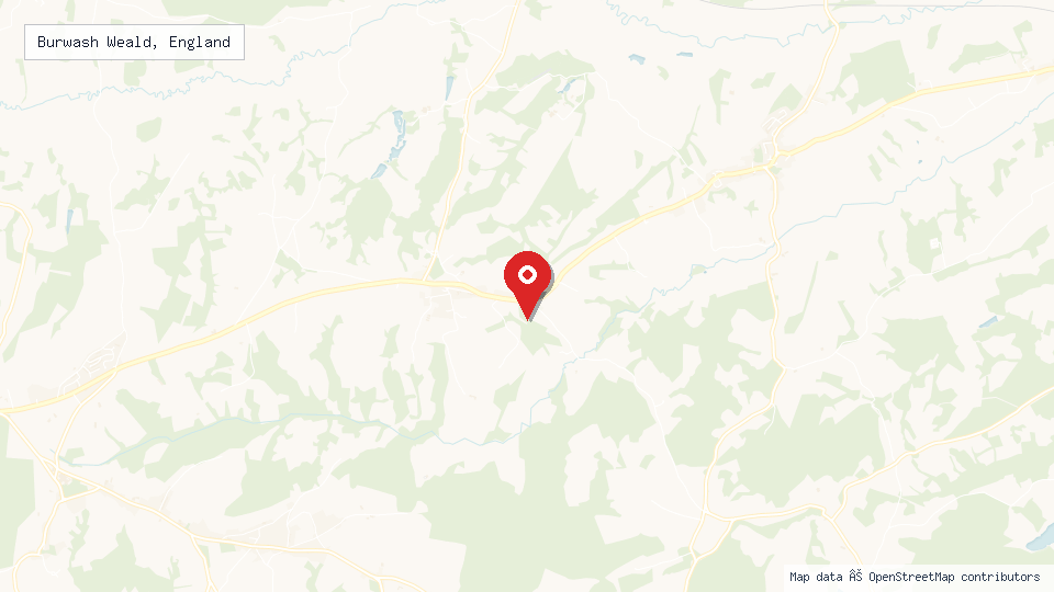 Street map of Burwash Weald, England with location pin