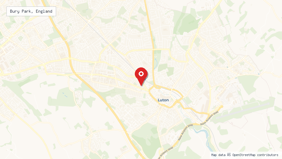 Street map of Bury Park, England with location pin