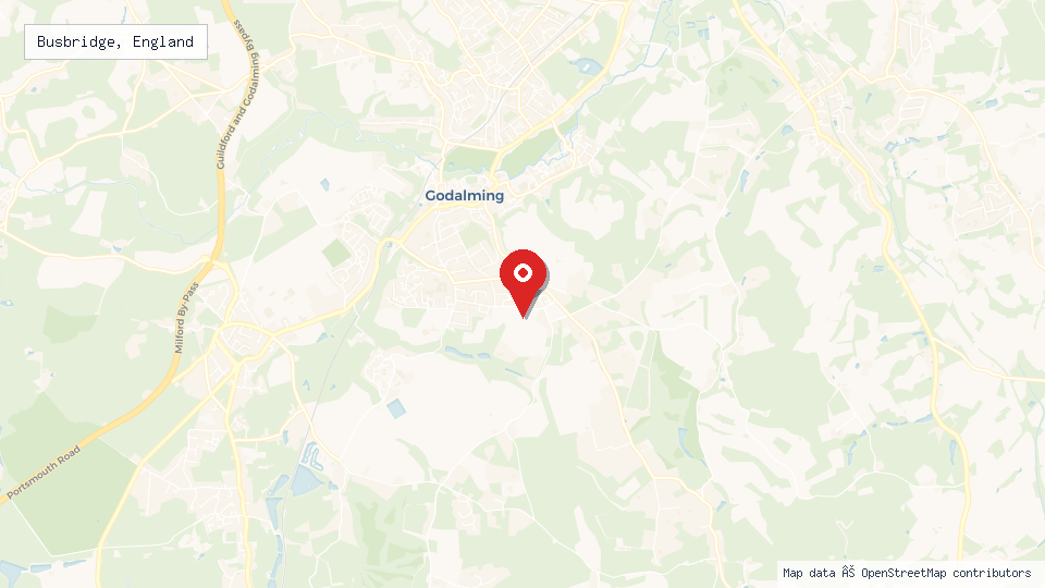 Street map of Busbridge, England with location pin