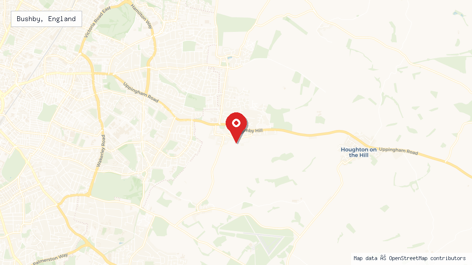 Street map of Bushby, England with location pin