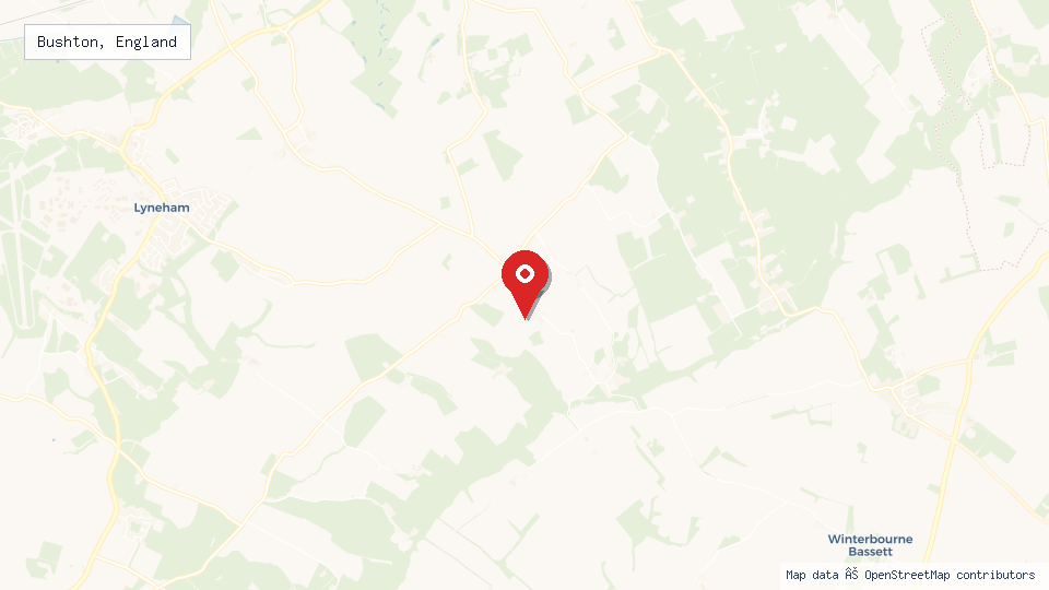 Street map of Bushton, England with location pin