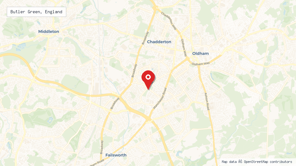 Street map of Butler Green, England with location pin