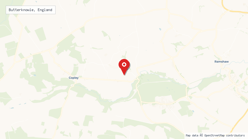 Street map of Butterknowle, England with location pin