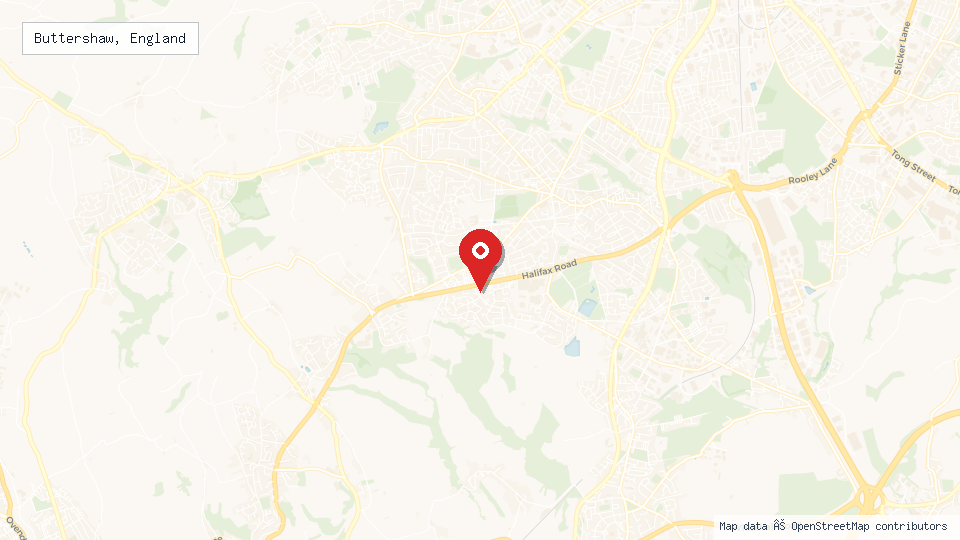 Street map of Buttershaw, England with location pin