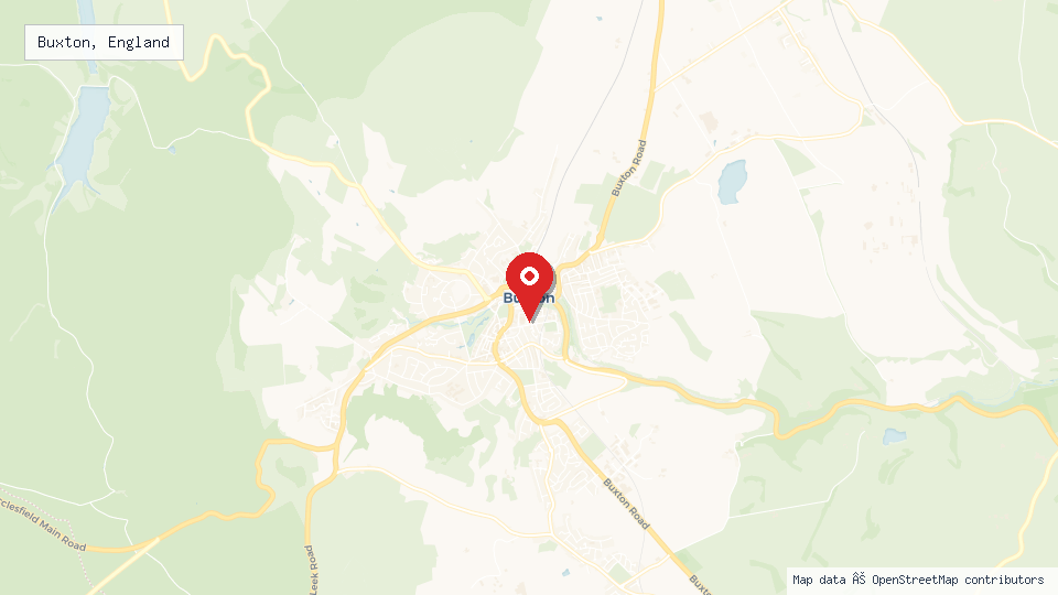 Street map of Buxton, England with location pin