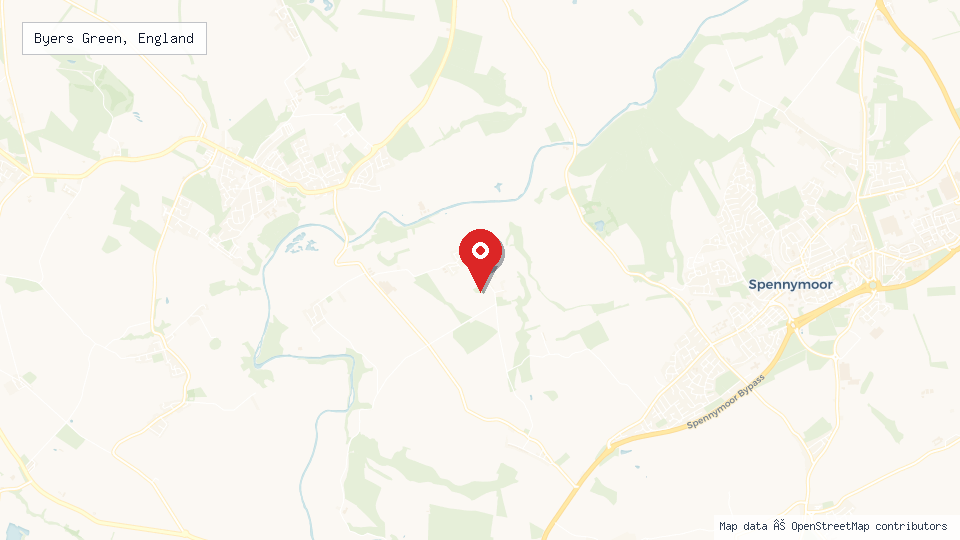 Street map of Byers Green, England with location pin