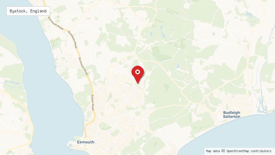 Street map of Bystock, England with location pin