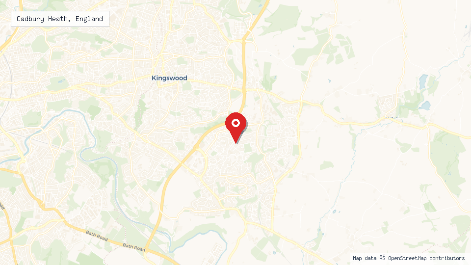 Street map of Cadbury Heath, England with location pin