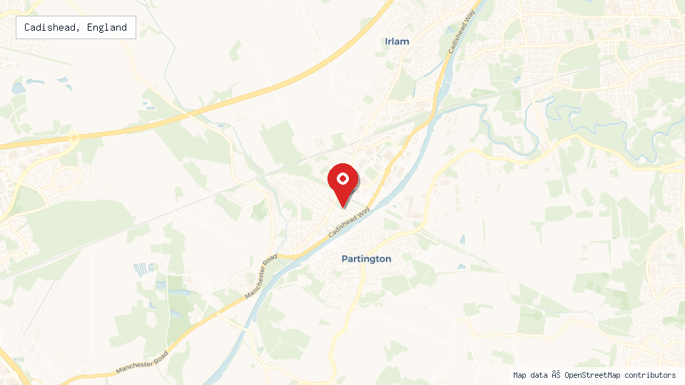 Street map of Cadishead, England with location pin
