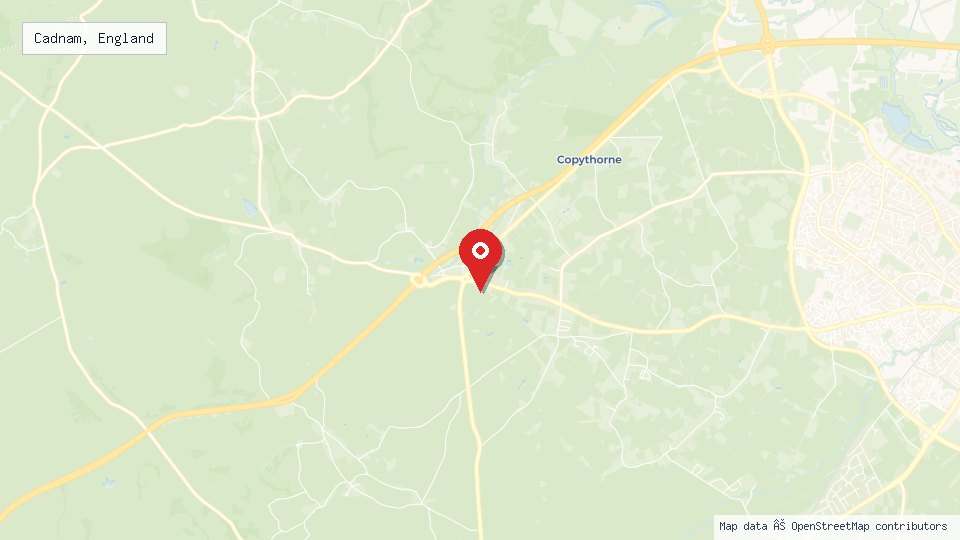 Street map of Cadnam, England with location pin