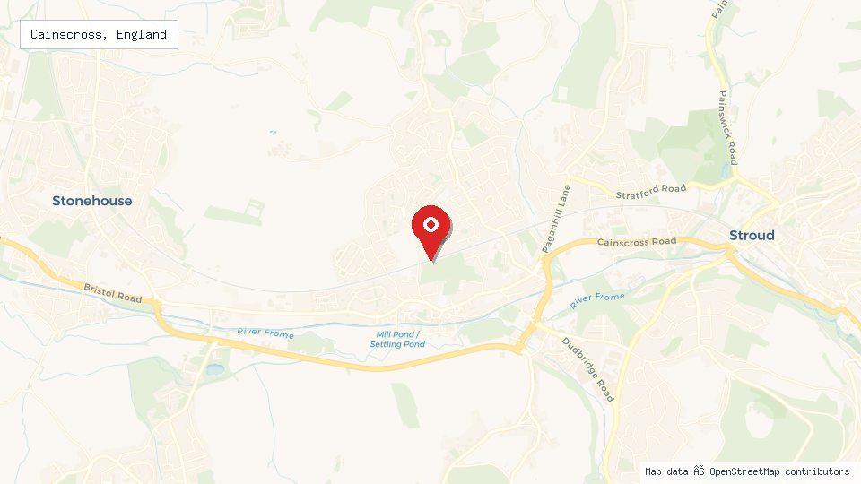 Street map of Cainscross, England with location pin