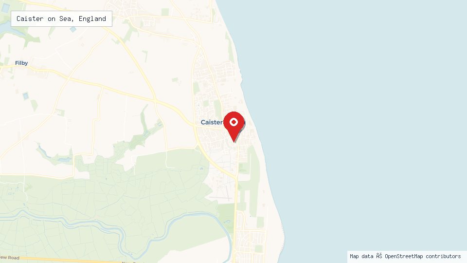 Street map of Caister on Sea, England with location pin