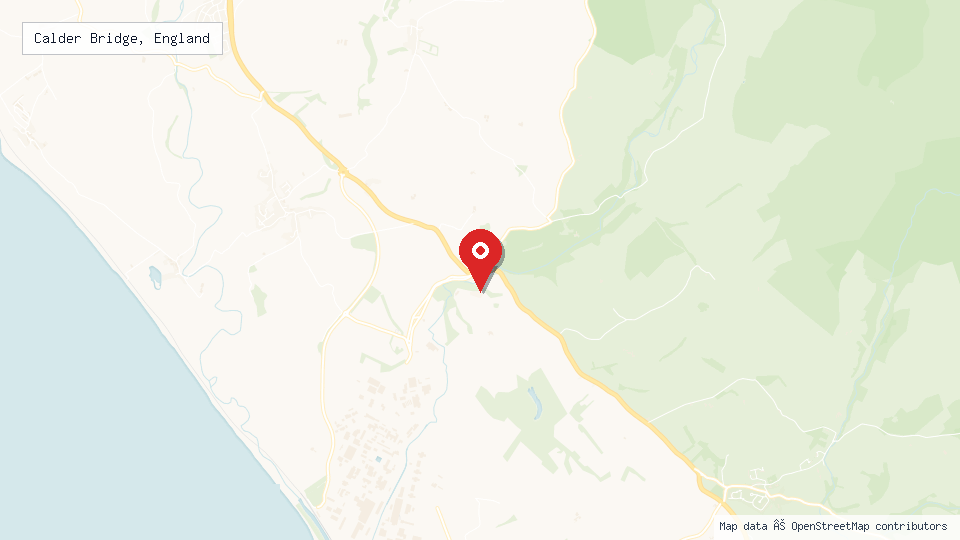 Street map of Calder Bridge, England with location pin