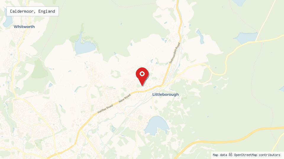 Street map of Caldermoor, England with location pin