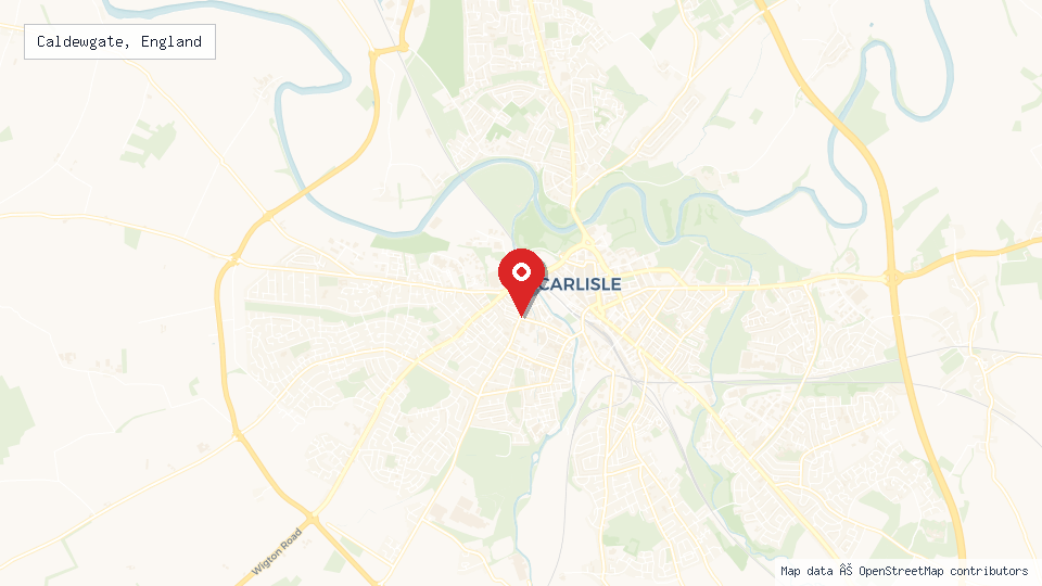 Street map of Caldewgate, England with location pin