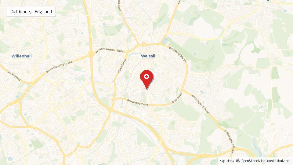 Street map of Caldmore, England with location pin